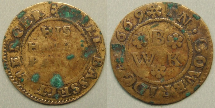Cowbridge, Will Bassett 1669 halfpenny: